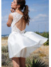 Ivory Lace Taffeta Keyhole Back Short Classic Wedding Dress